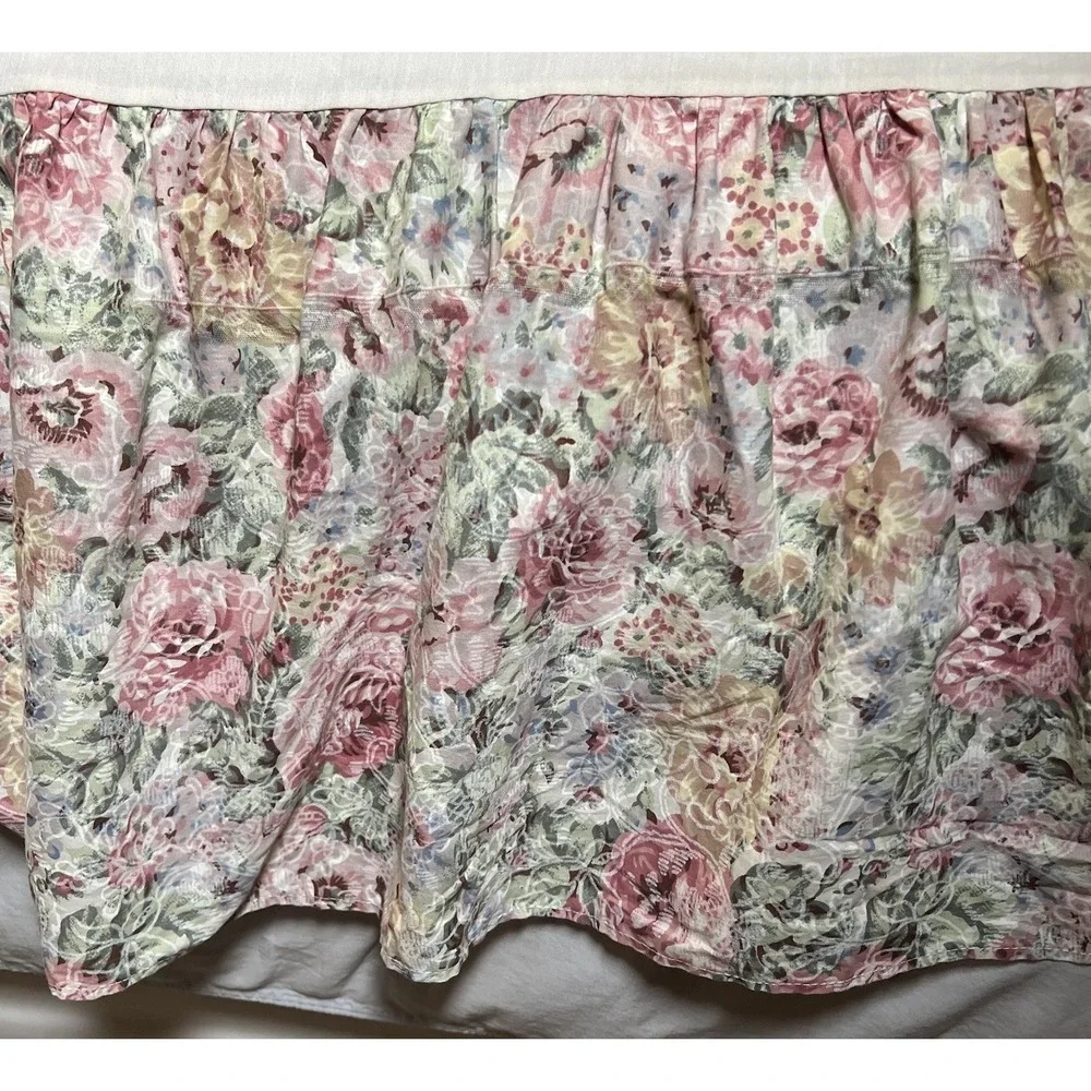 Jessica McClintock Vtg Queen Cottage Bedskirt Gathered Split Floral Gunne Sax‎